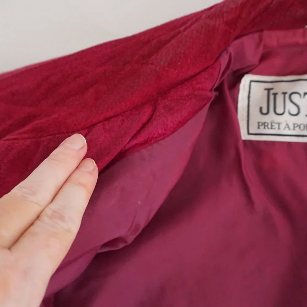 Vintage Just Petites Red Suede Leather Zip Jacket Minimalist Classic Cropped L - Picture 15 of 15